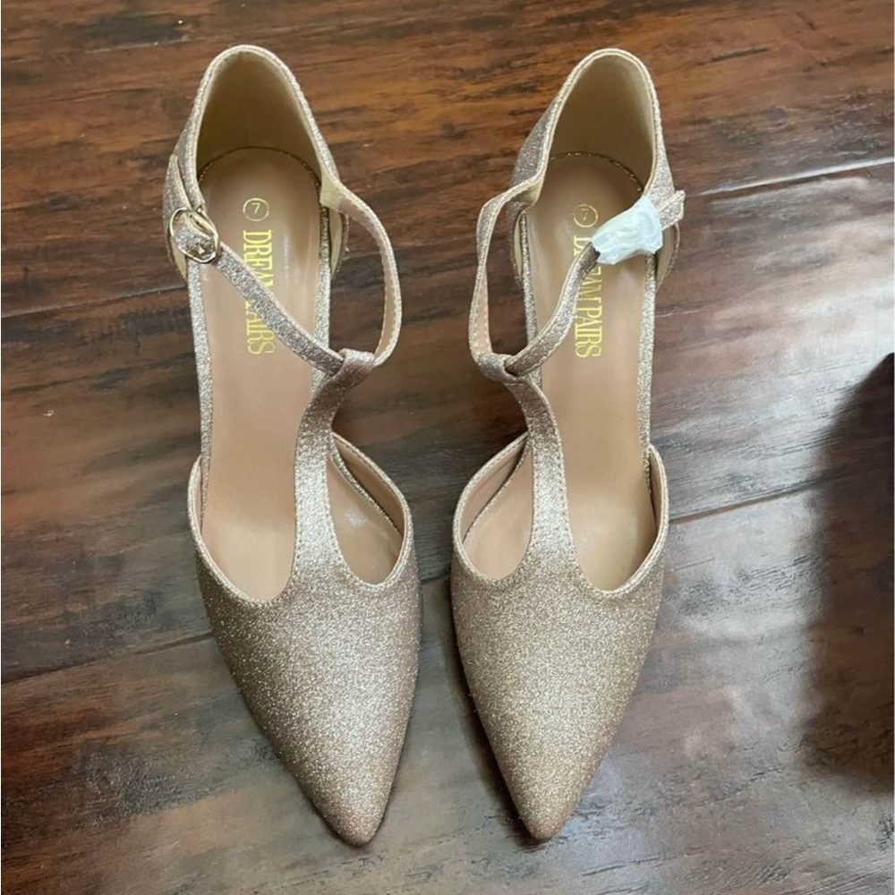 Dream Pairs Women's Sparkling Gold Heels